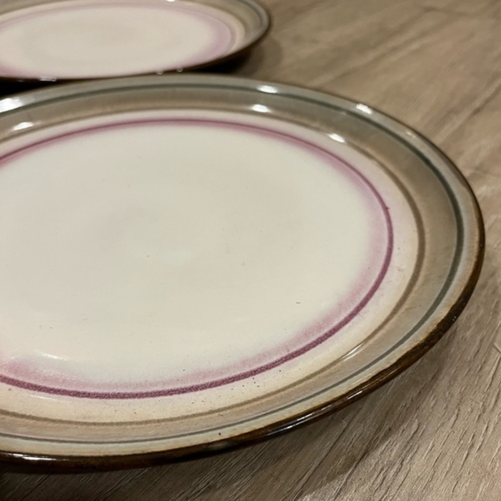 Sango Arcadia Black Cream and Pink Dinner Plates with Tan Edge Set of Two - Picture 4 of 9